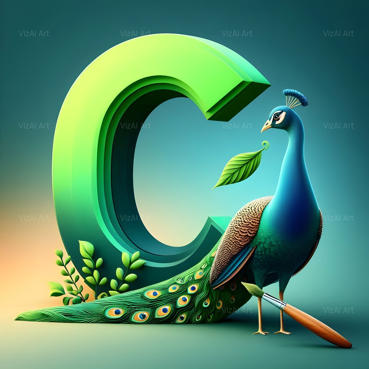 Emerald Peacock Display alphabet — printable letter C