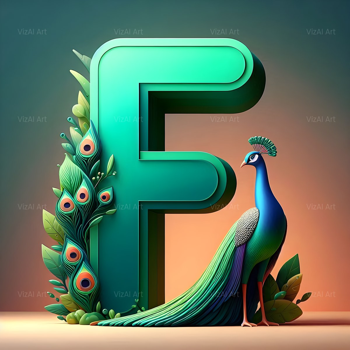Emerald Peacock Display alphabet — printable letter F