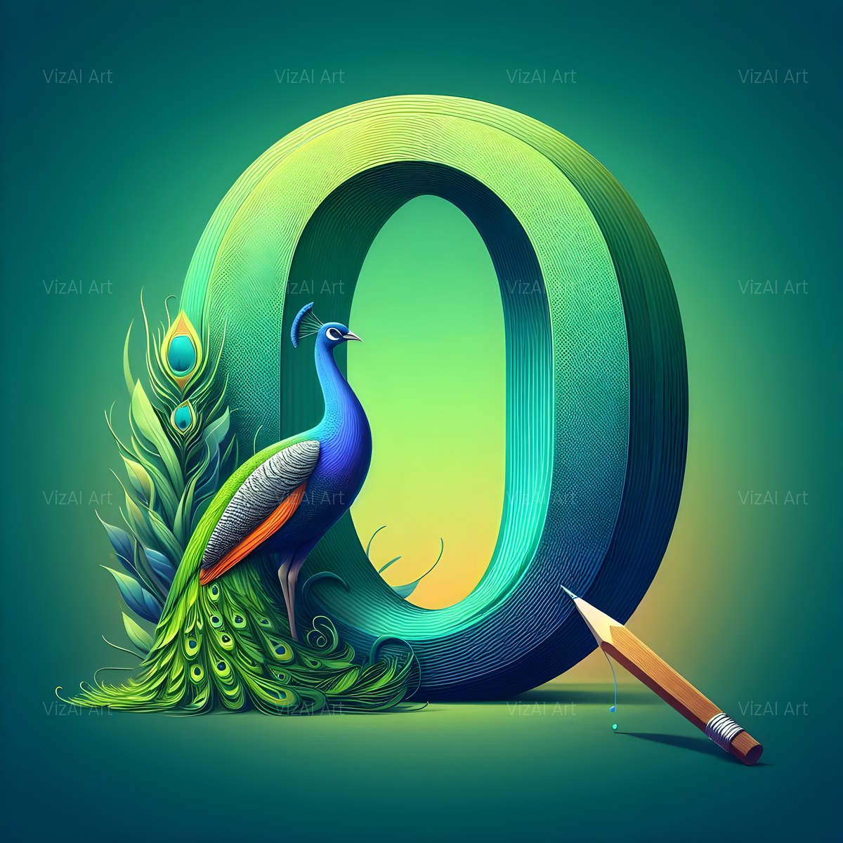 Emerald Peacock Display alphabet — printable letter O