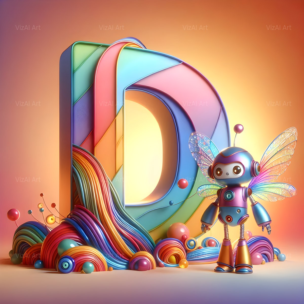 Fairy Robot alphabet — printable letter D