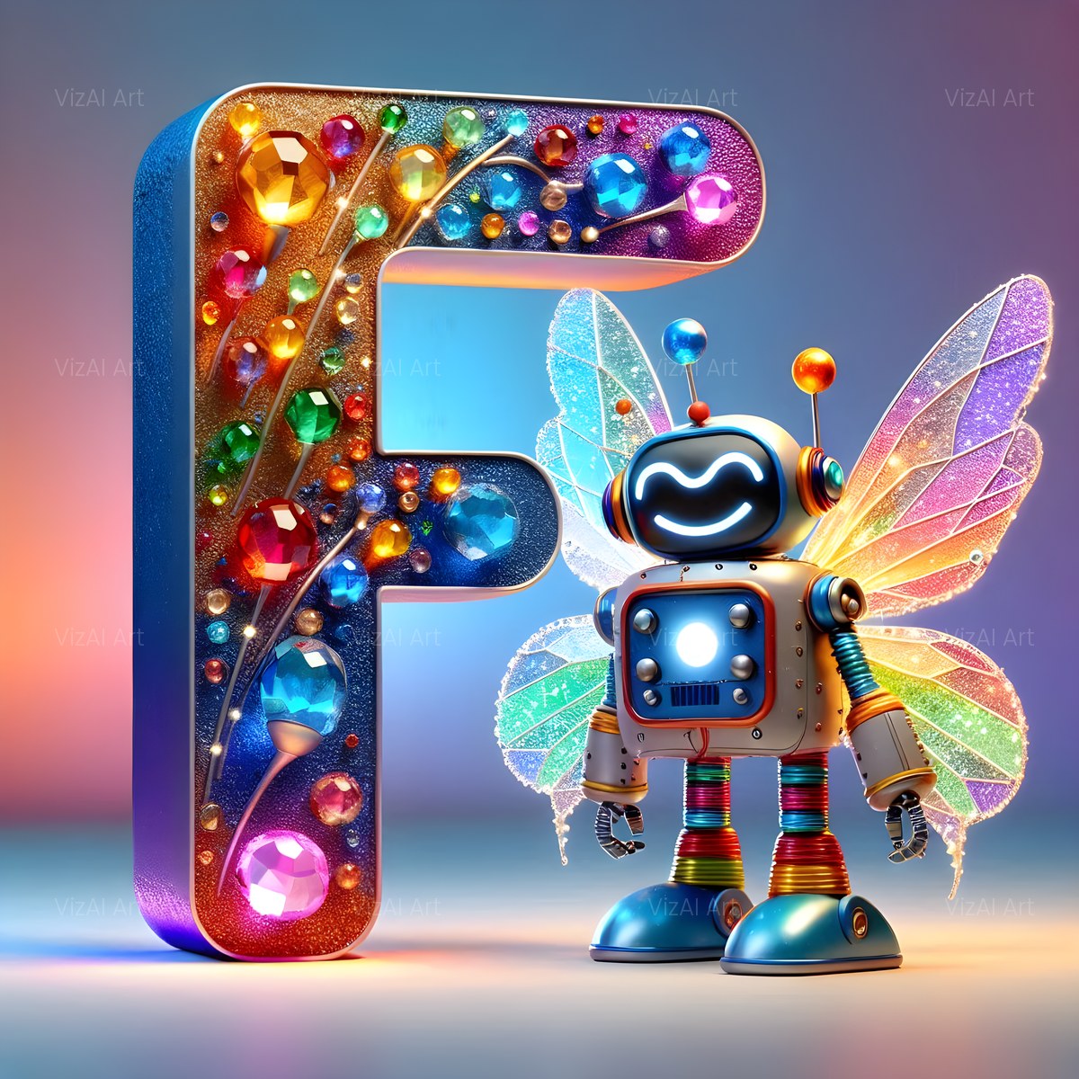 Fairy Robot alphabet — printable letter F