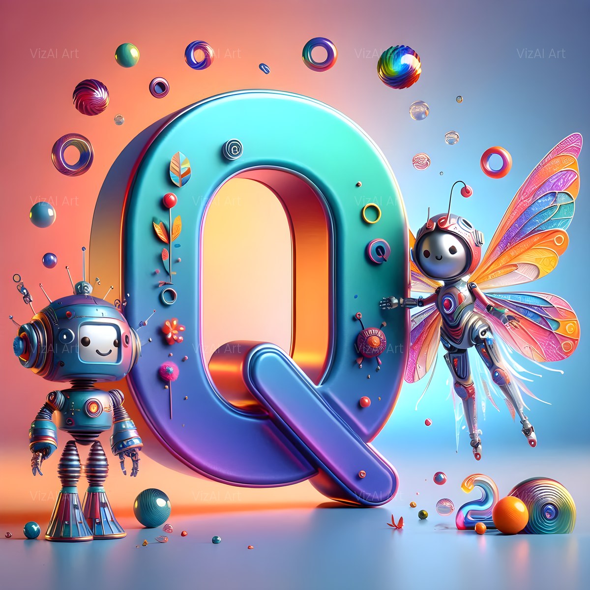 Fairy Robot alphabet — printable letter Q