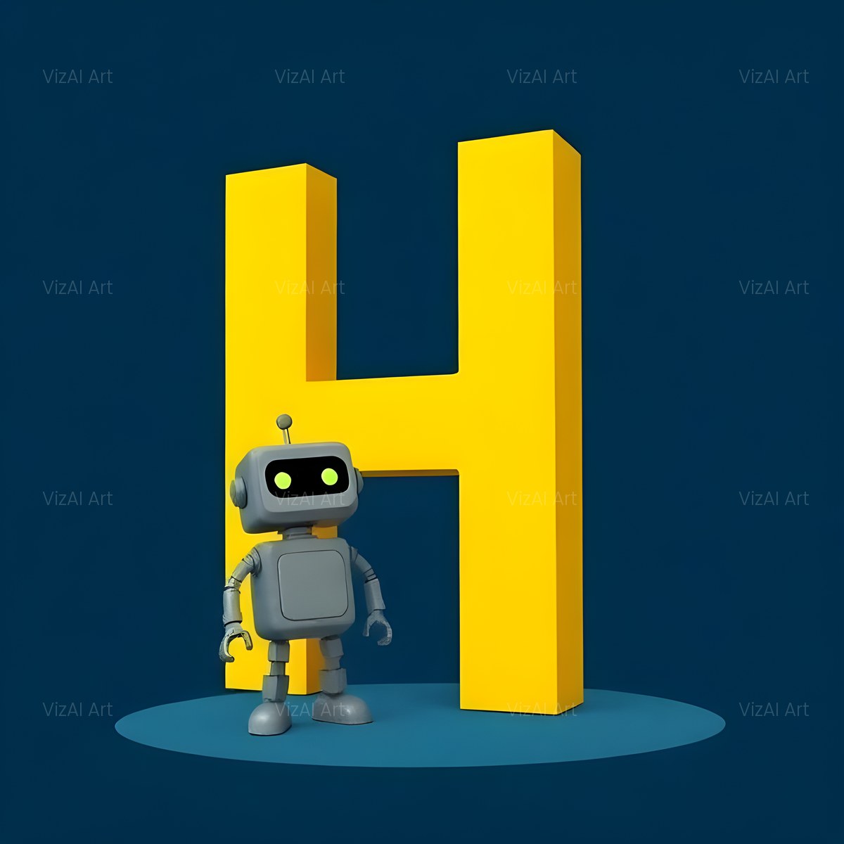 Friendly Yellow Robot alphabet — printable letter H