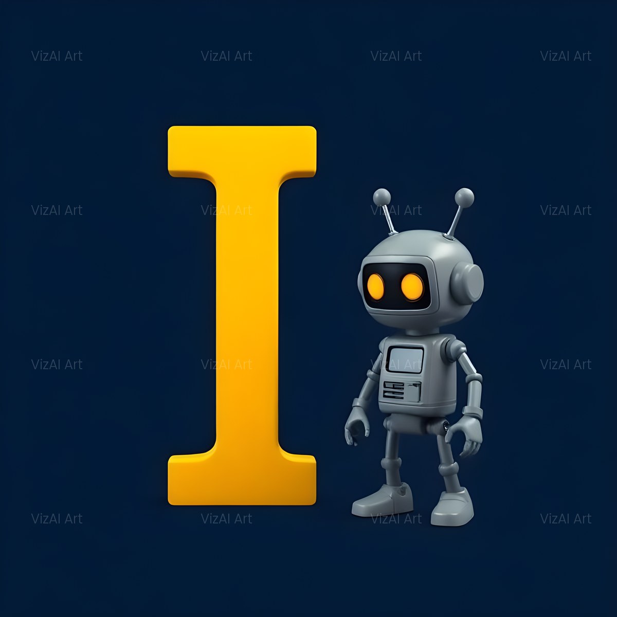 Friendly Yellow Robot alphabet — printable letter I