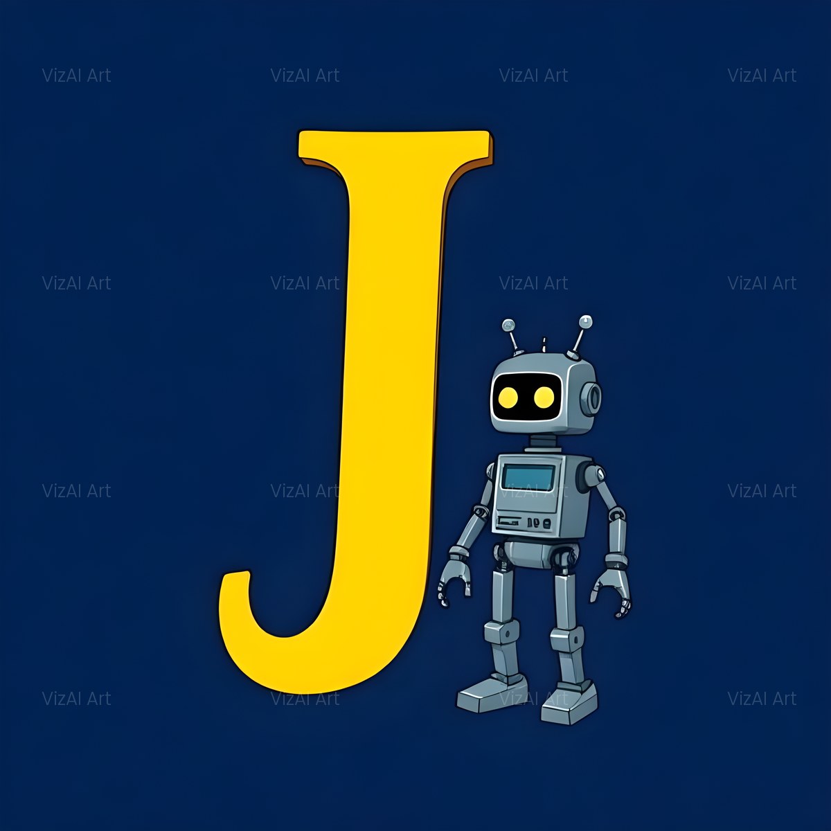 Friendly Yellow Robot alphabet — printable letter J