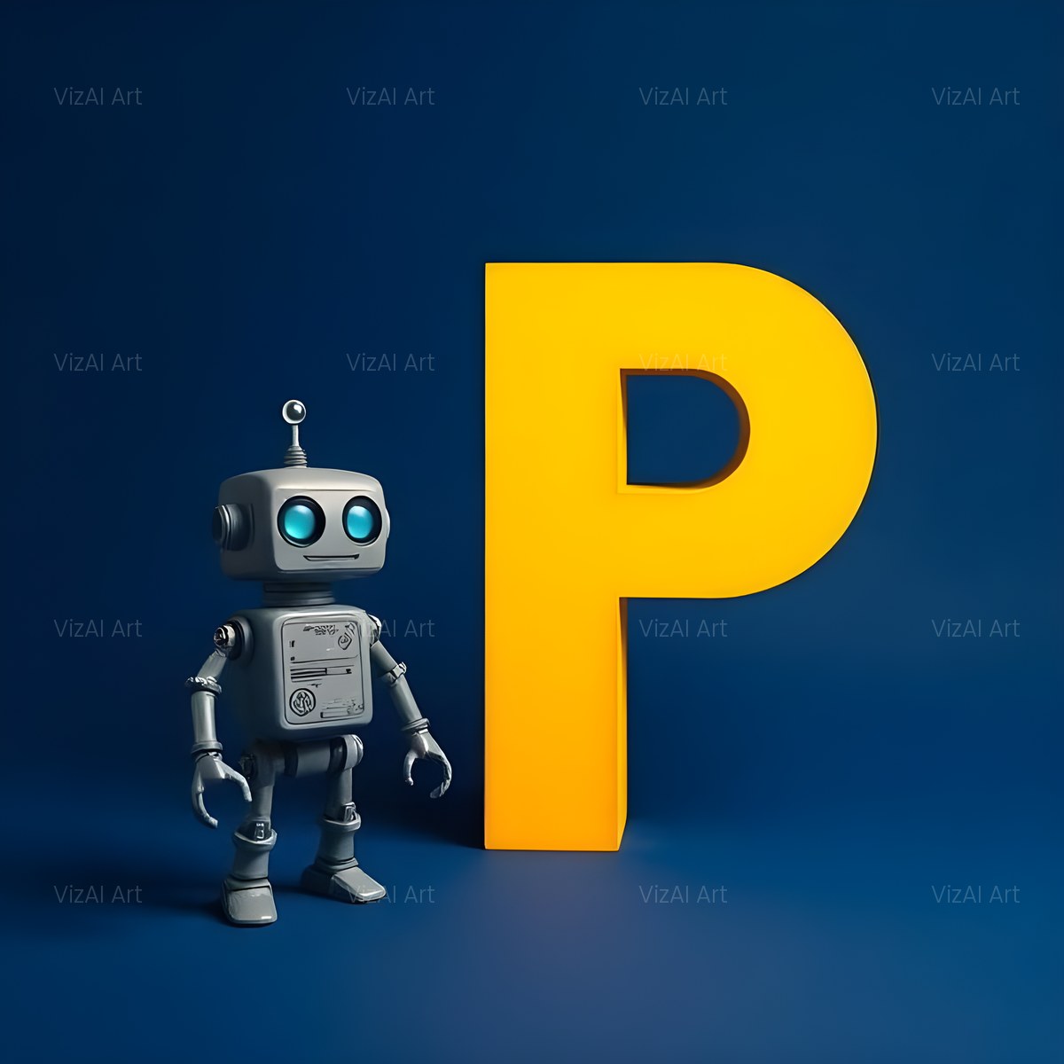 Friendly Yellow Robot alphabet — printable letter P