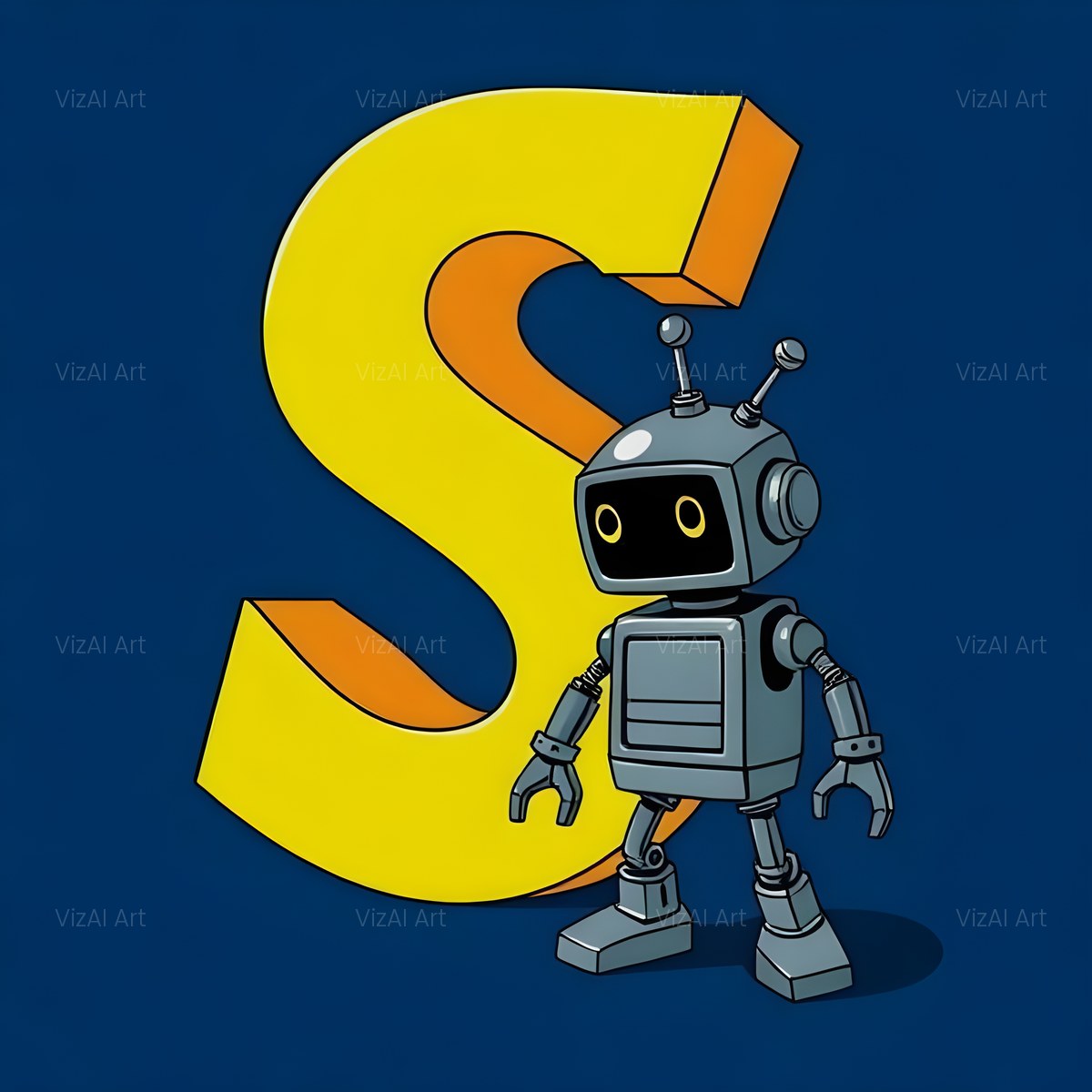 Friendly Yellow Robot alphabet — printable letter S