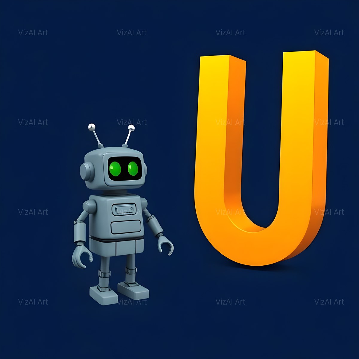 Friendly Yellow Robot alphabet — printable letter U