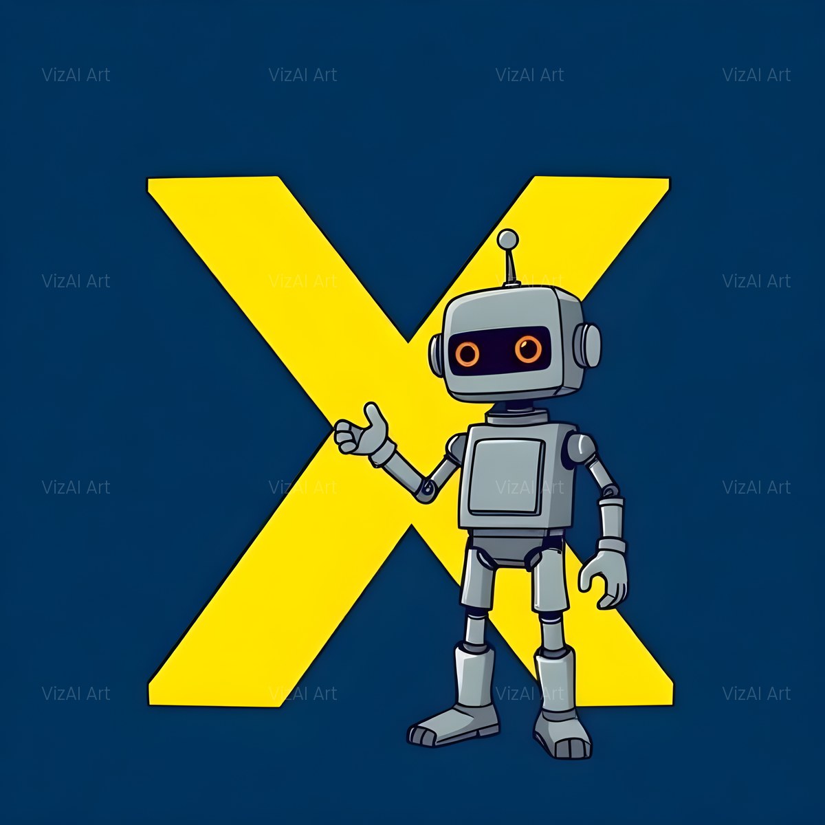 Friendly Yellow Robot alphabet — printable letter X