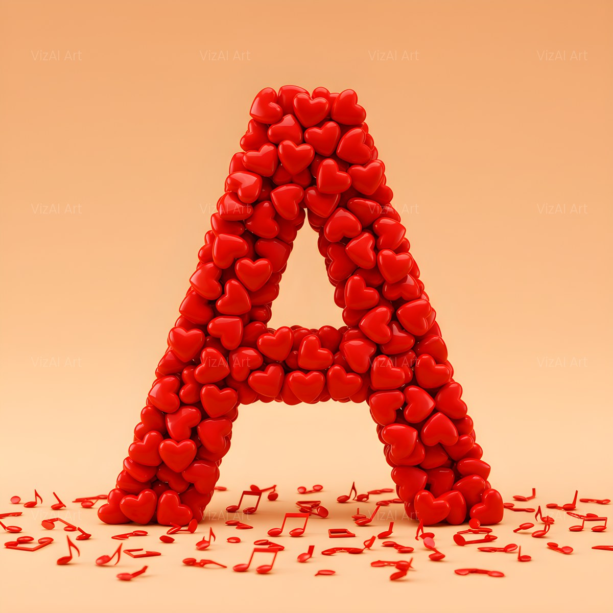 Red Heart Petal alphabet — printable letter A
