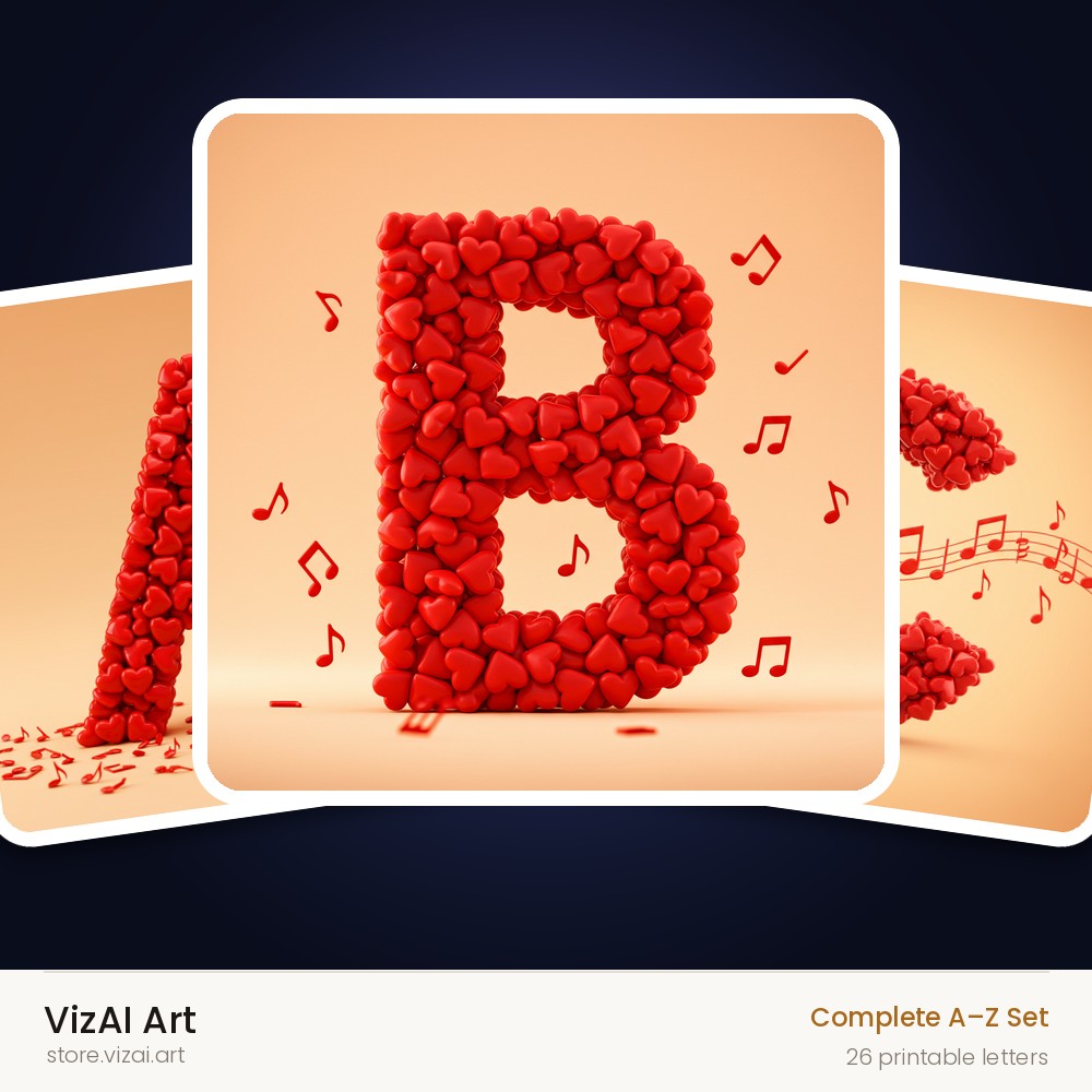 Red Heart Petal alphabet — choose an individual printable letter