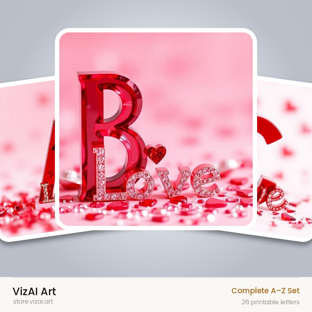 Romantic Love Letter alphabet — choose an individual printable letter