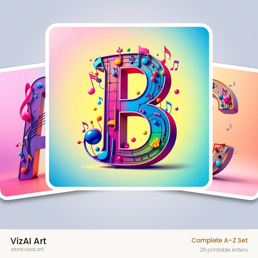 Rainbow Music Style alphabet — choose an individual printable letter