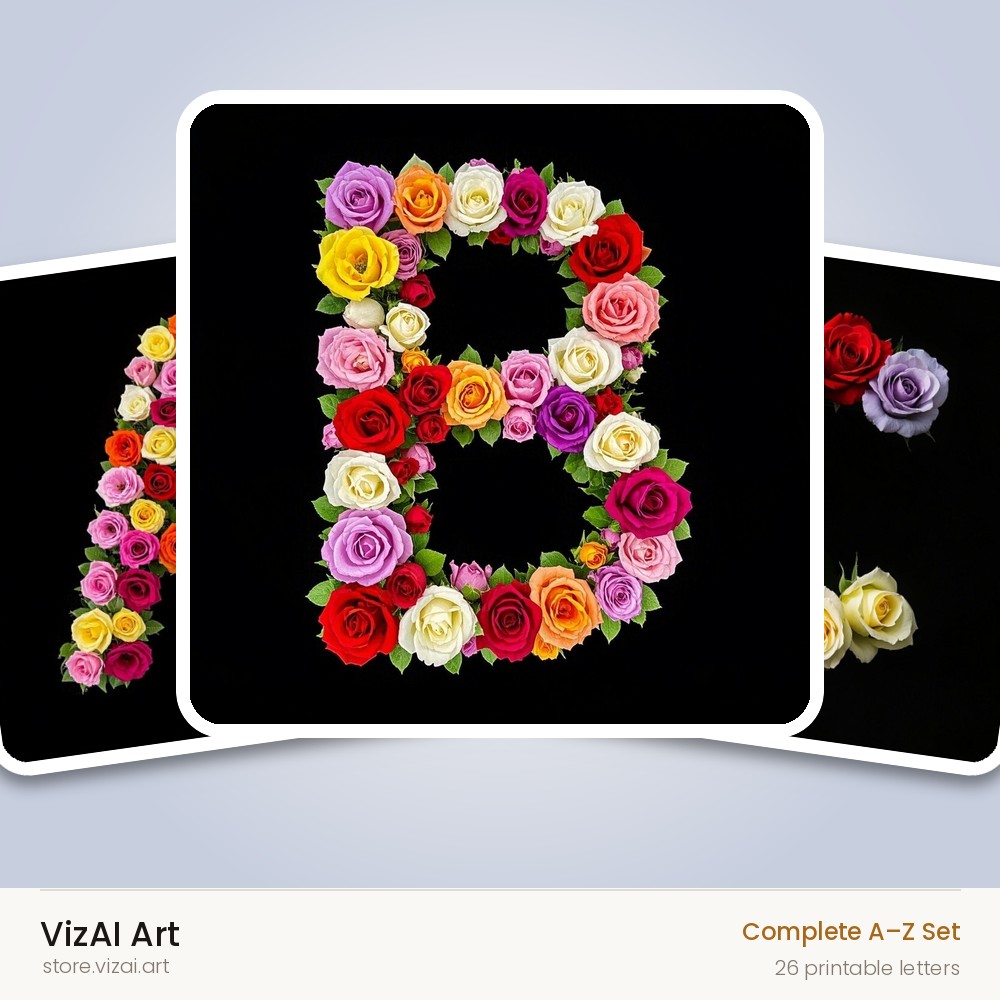 Rose Bouquet Noir alphabet — choose an individual printable letter