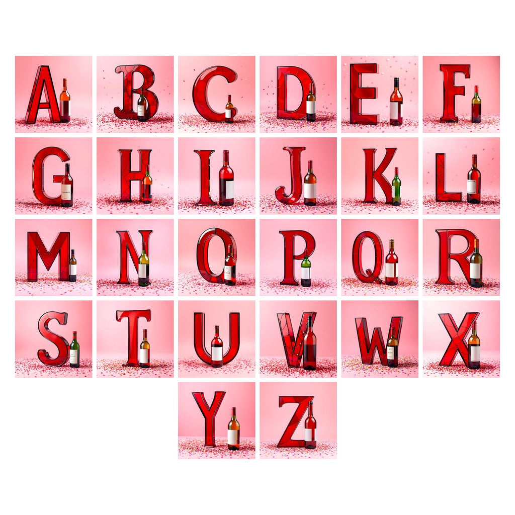 Red Wine Cellar alphabet — all 26 letters A to Z, choose any single letter