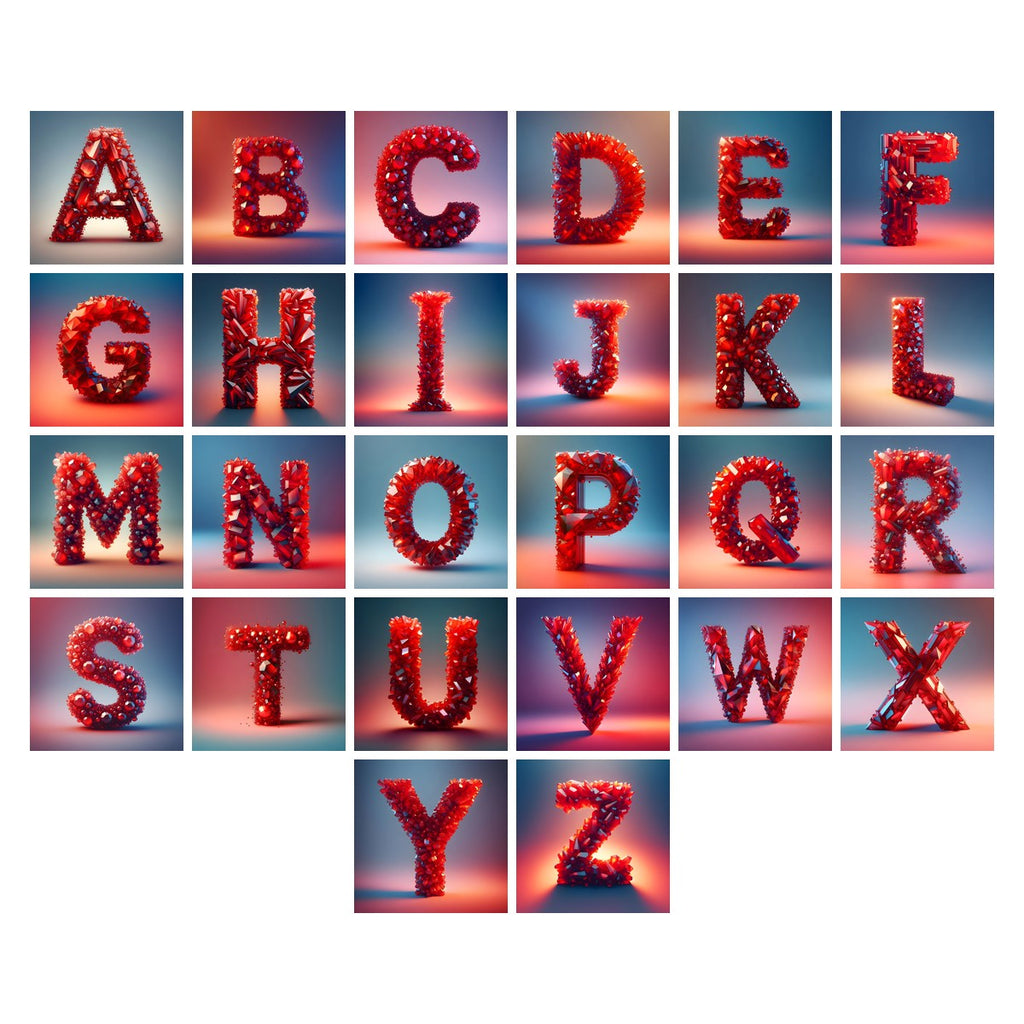 Ruby Red Crystal alphabet — all 26 letters A to Z, choose any single letter