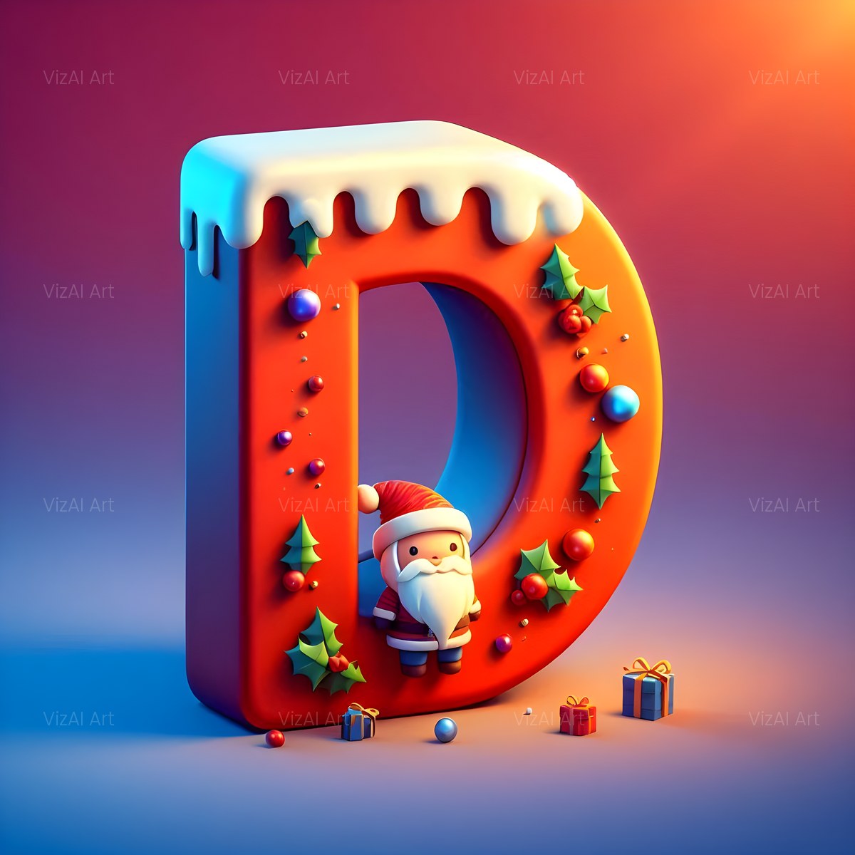 Christmas Classic Santa Claus alphabet — printable letter D