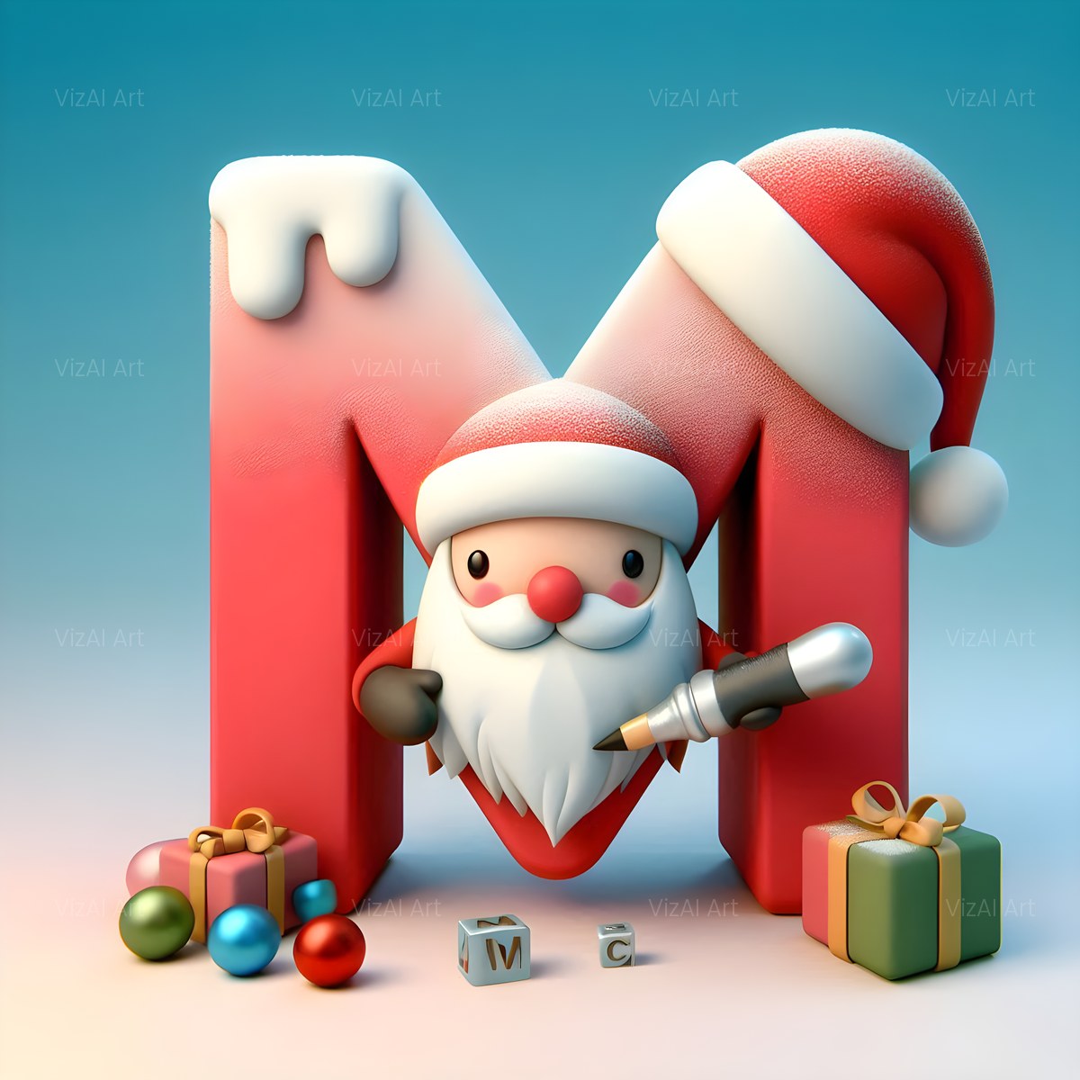 Christmas Classic Santa Claus alphabet — printable letter M