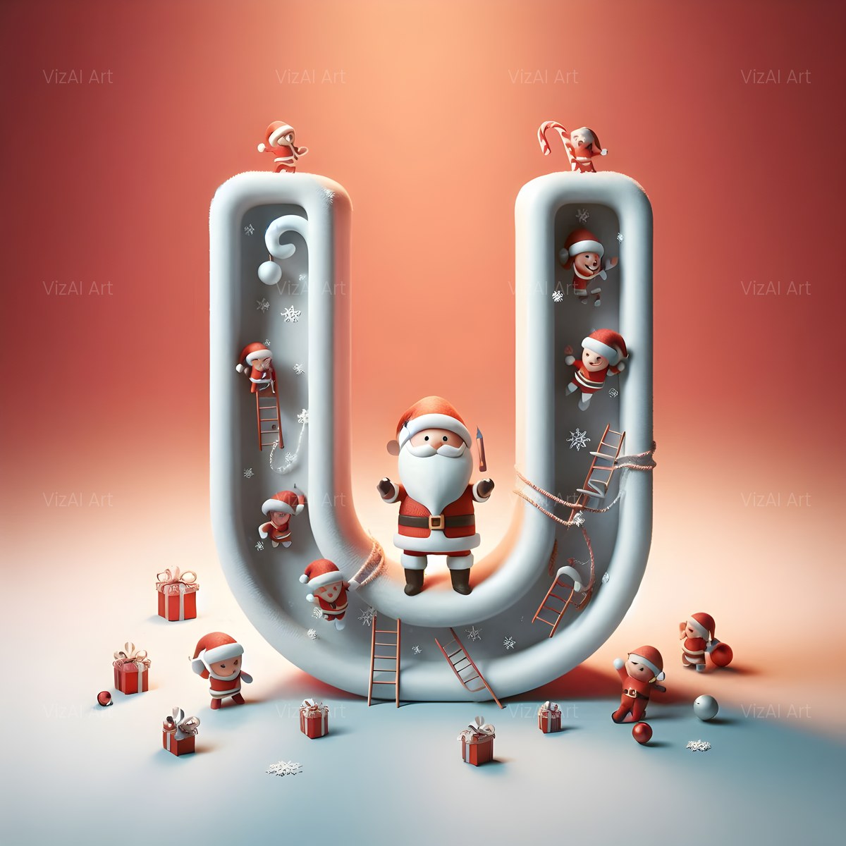 Christmas Classic Santa Claus alphabet — printable letter U