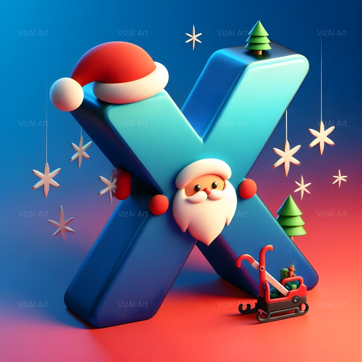 Christmas Classic Santa Claus alphabet — printable letter X