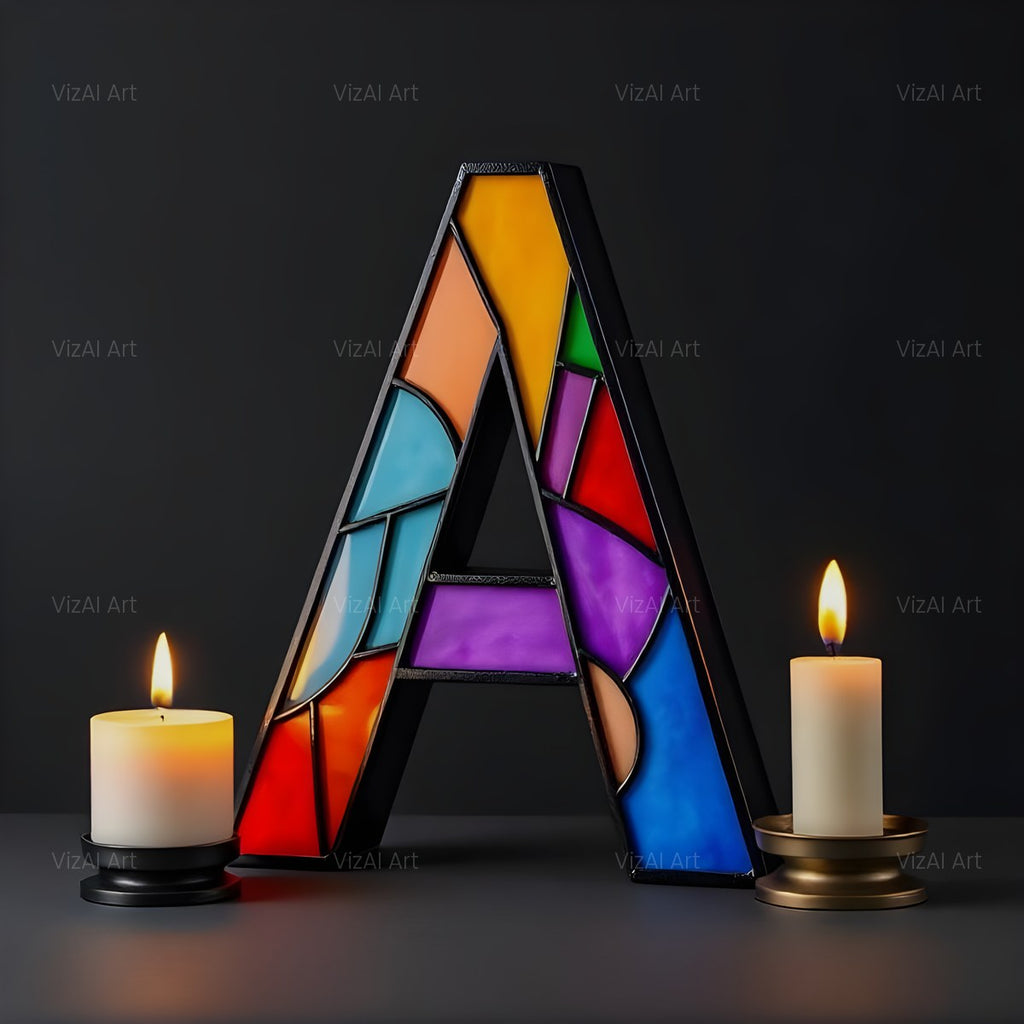 Stained Glass Candle alphabet — printable letter A