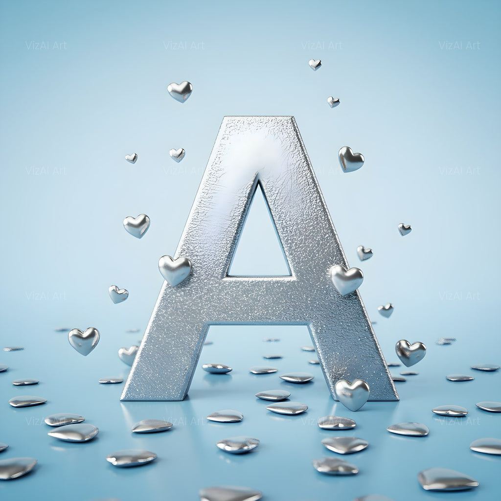 Silver Heart Frost alphabet — printable letter A