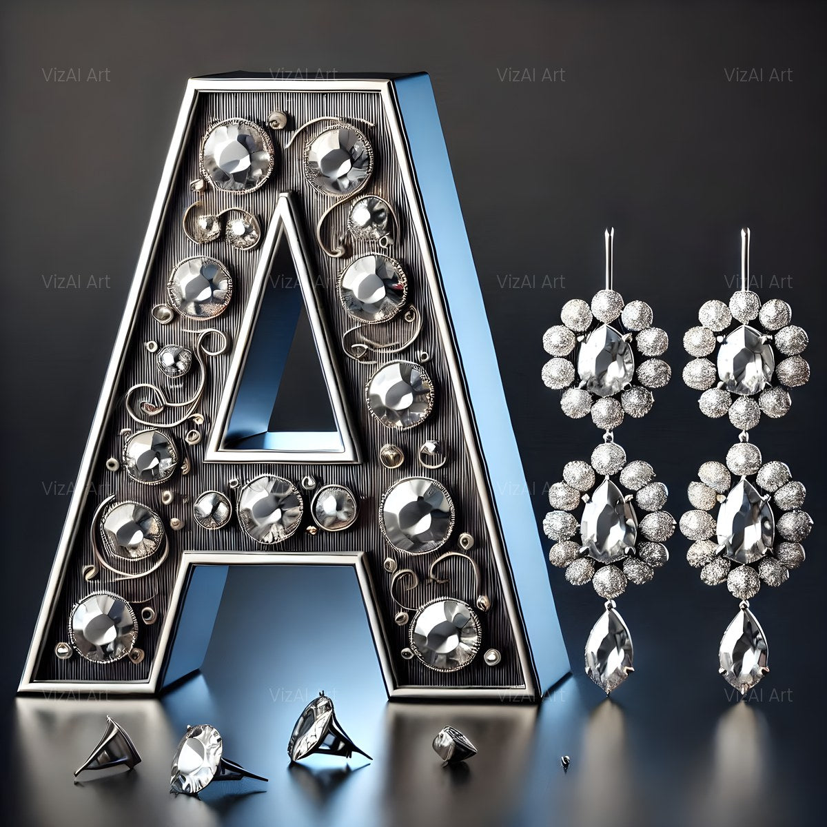 Silver Jewel Earring alphabet — printable letter A