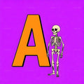 Cartoon Skeleton Magenta alphabet — printable letter A