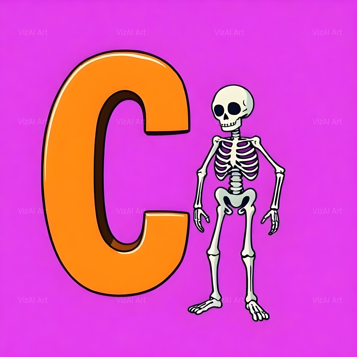 Cartoon Skeleton Magenta alphabet — printable letter C