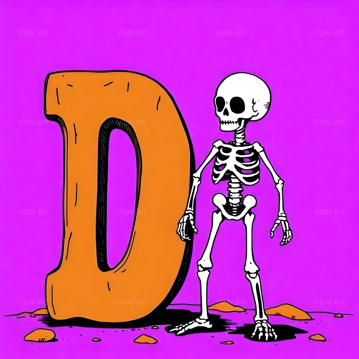 Cartoon Skeleton Magenta alphabet — printable letter D