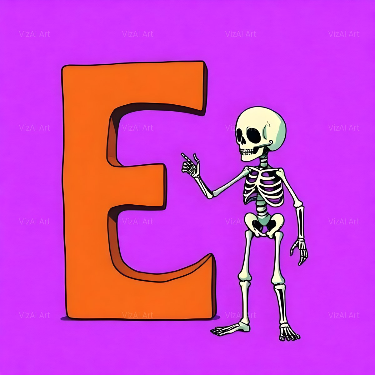 Cartoon Skeleton Magenta alphabet — printable letter E