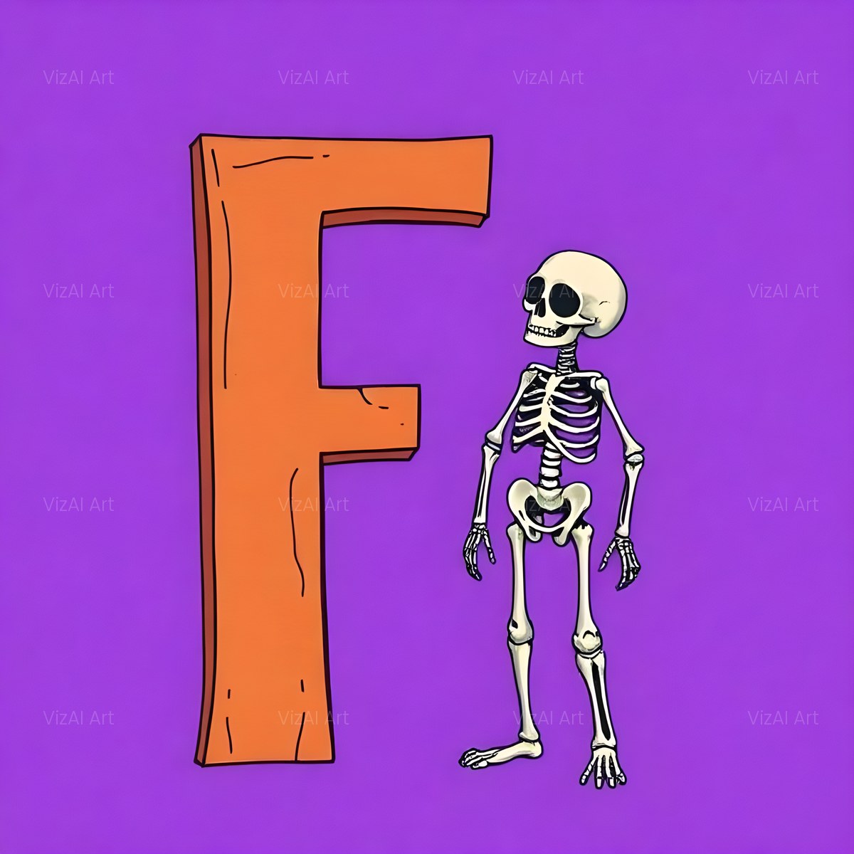 Cartoon Skeleton Magenta alphabet — printable letter F