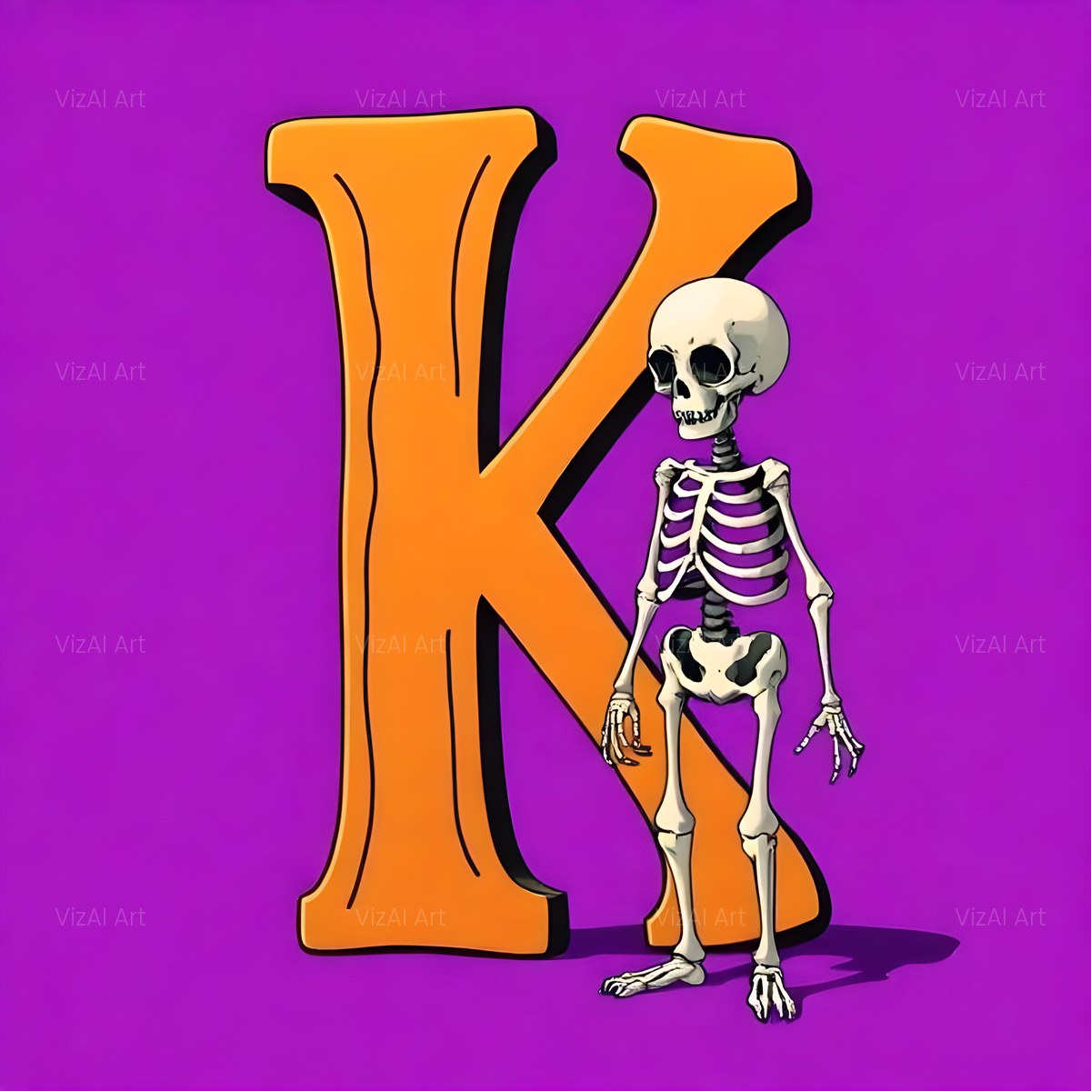 Cartoon Skeleton Magenta alphabet — printable letter K