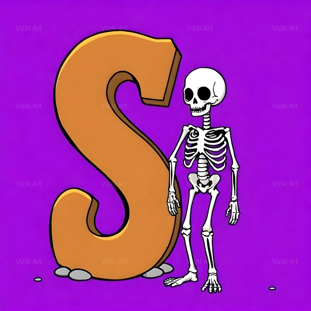 Cartoon Skeleton Magenta alphabet — printable letter S