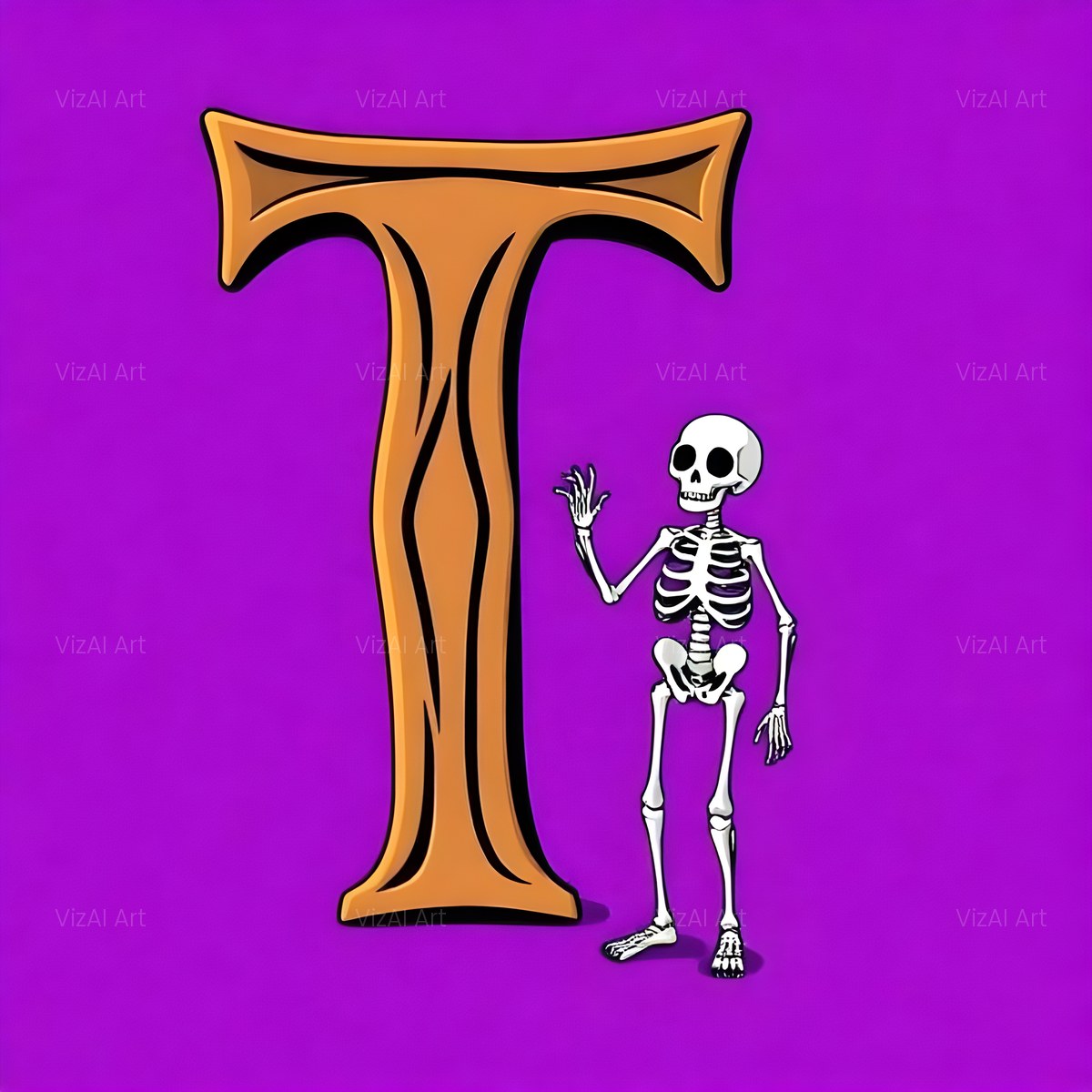 Cartoon Skeleton Magenta alphabet — printable letter T