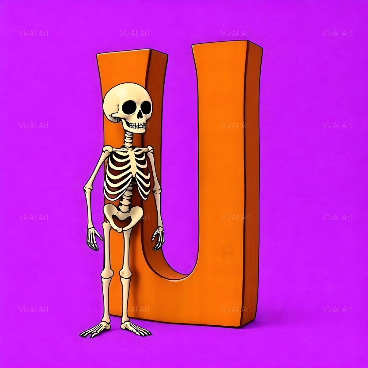 Cartoon Skeleton Magenta alphabet — printable letter U