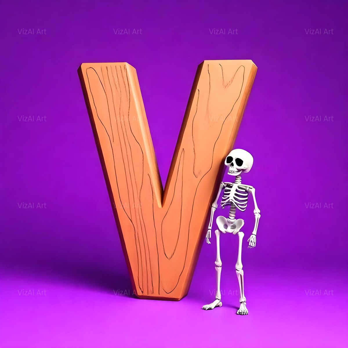 Cartoon Skeleton Magenta alphabet — printable letter V
