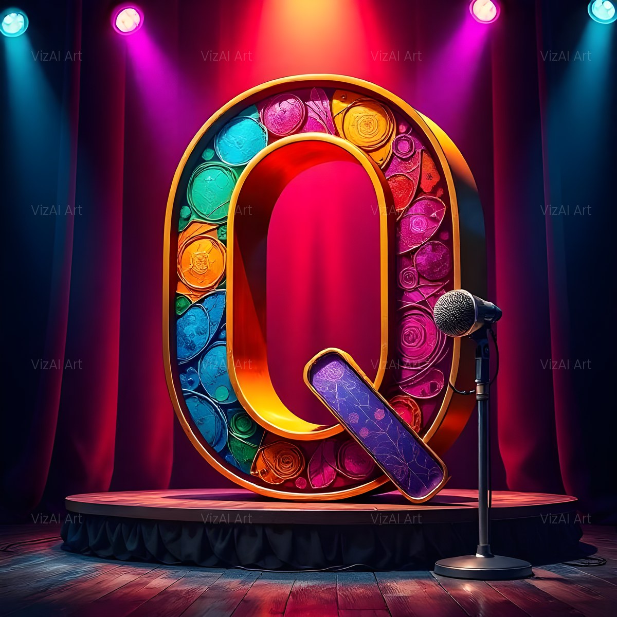 Concert Stage alphabet — printable letter Q