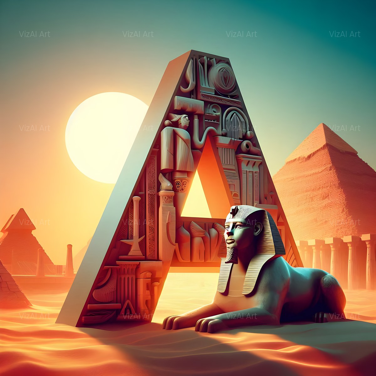 Desert Sphinx Pyramid alphabet — printable letter A