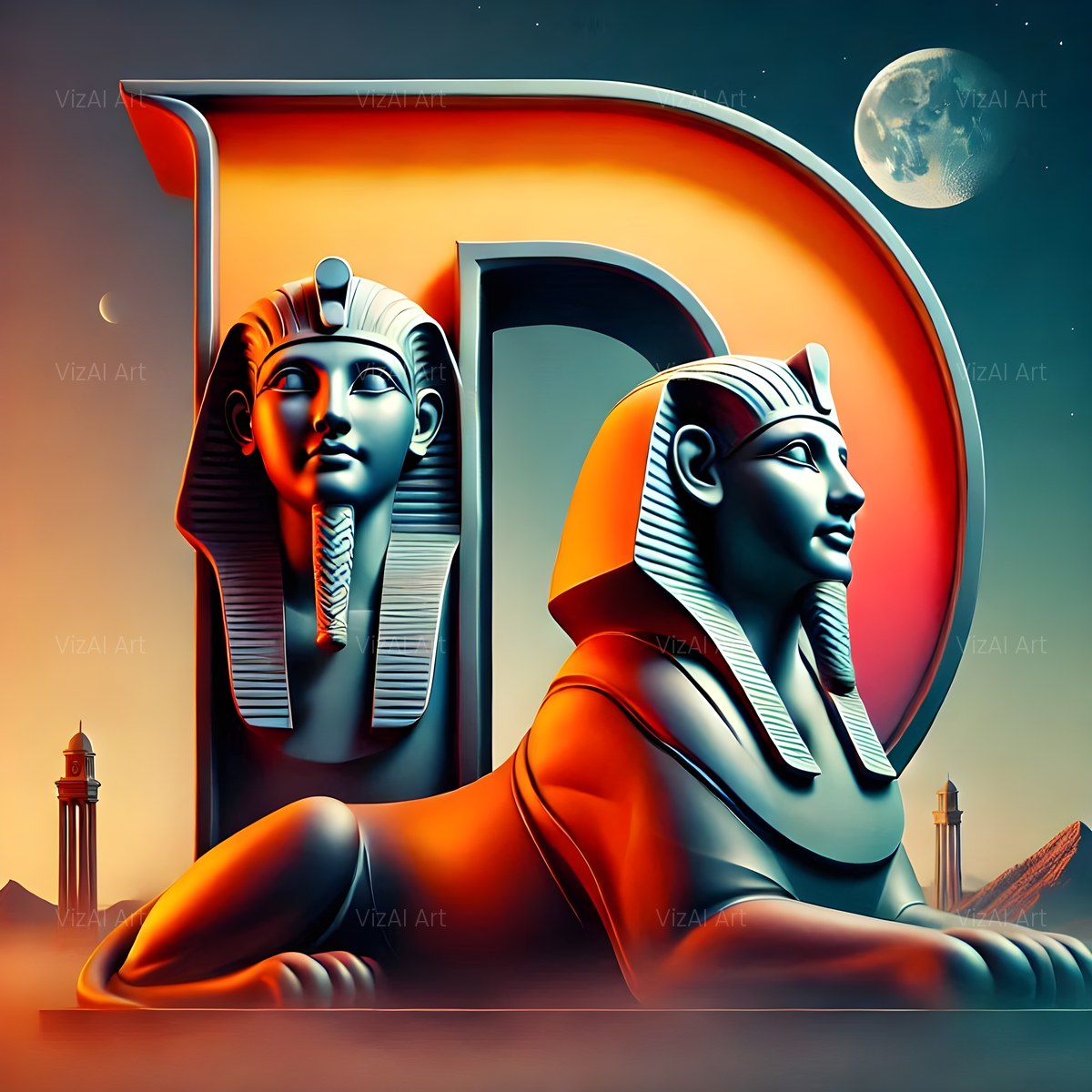 Desert Sphinx Pyramid alphabet — printable letter D