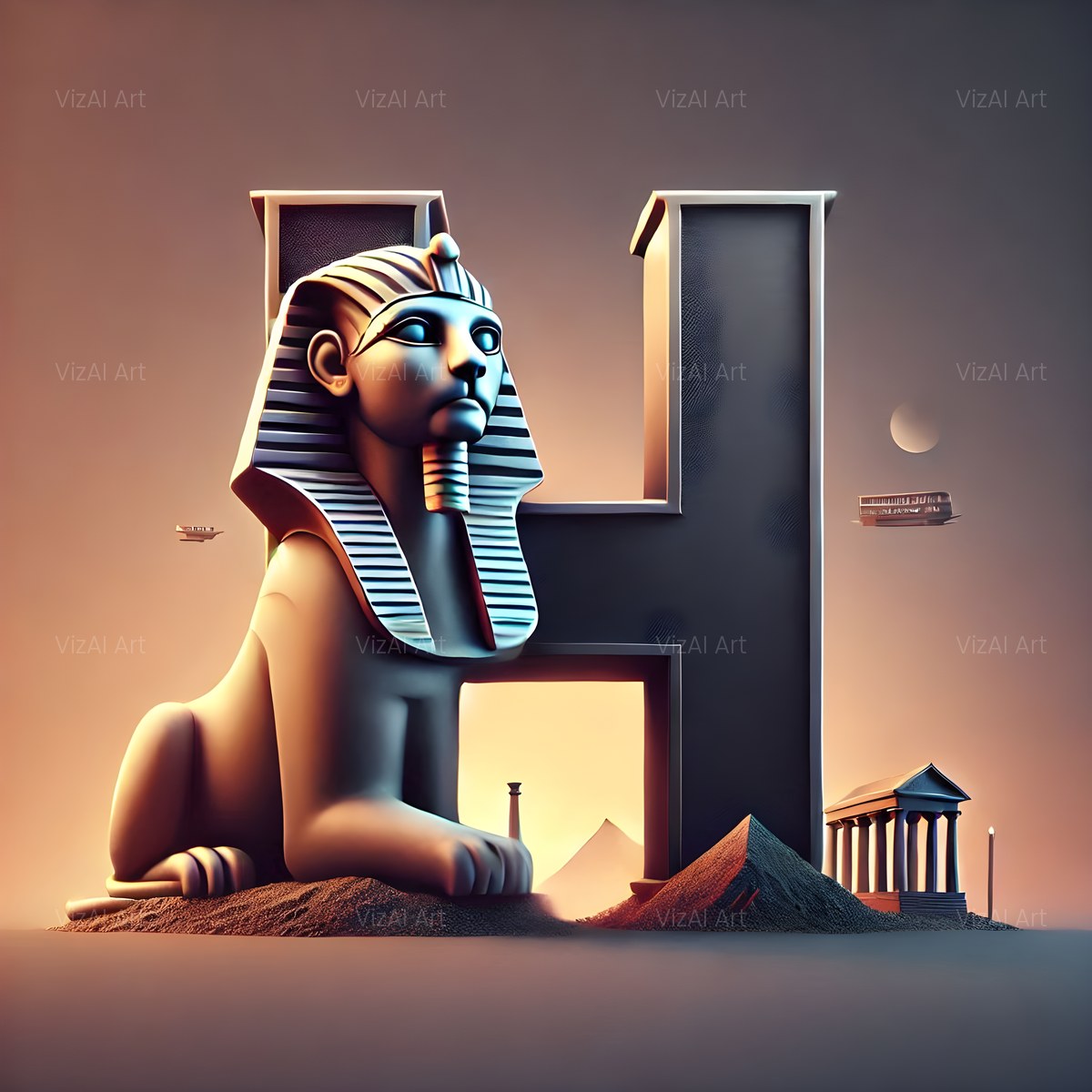 Desert Sphinx Pyramid alphabet — printable letter H
