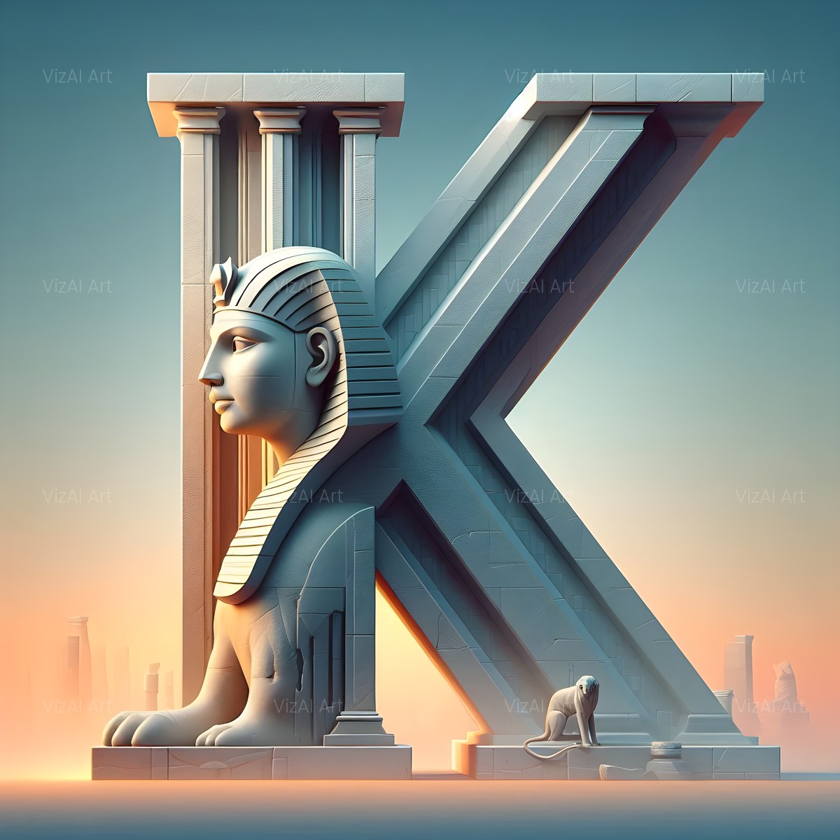 Desert Sphinx Pyramid alphabet — printable letter K