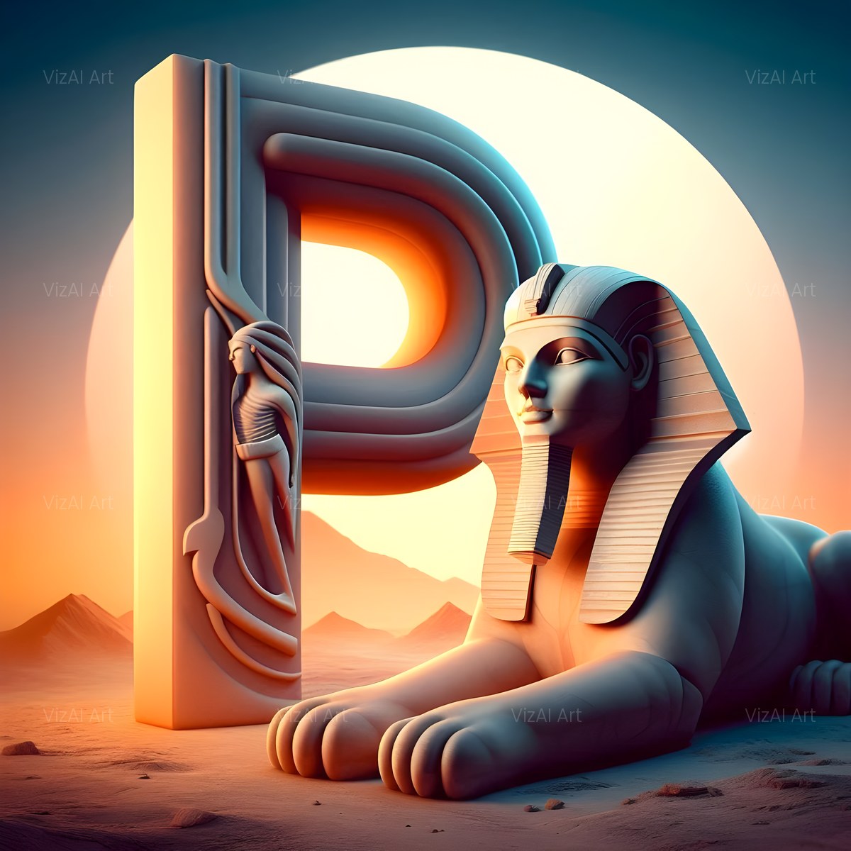 Desert Sphinx Pyramid alphabet — printable letter P