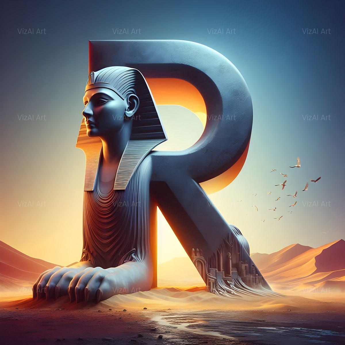 Desert Sphinx Pyramid alphabet — printable letter R