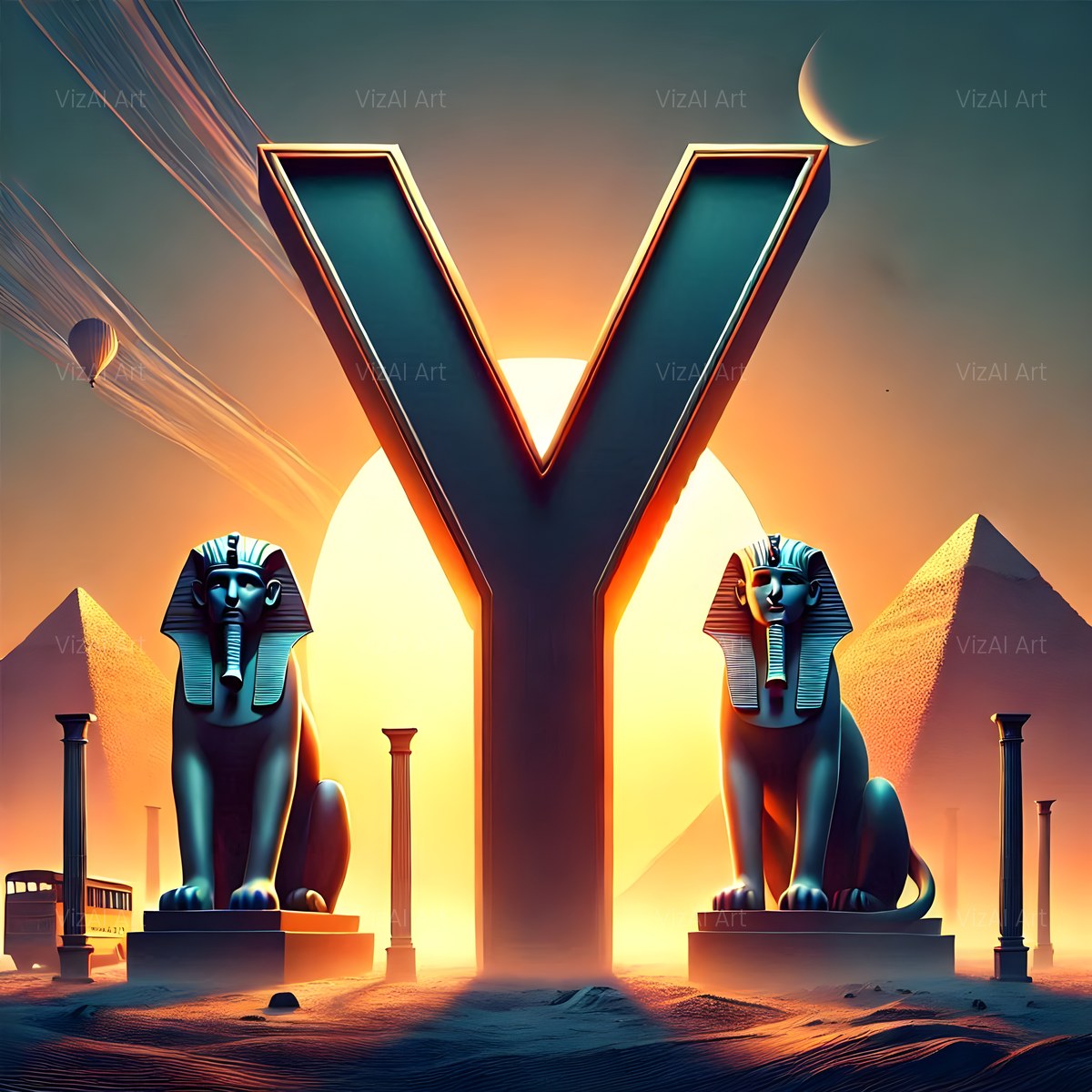 Desert Sphinx Pyramid alphabet — printable letter Y