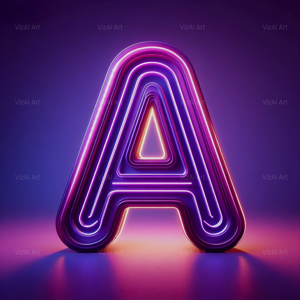 Purple Neon Tube alphabet — printable letter A