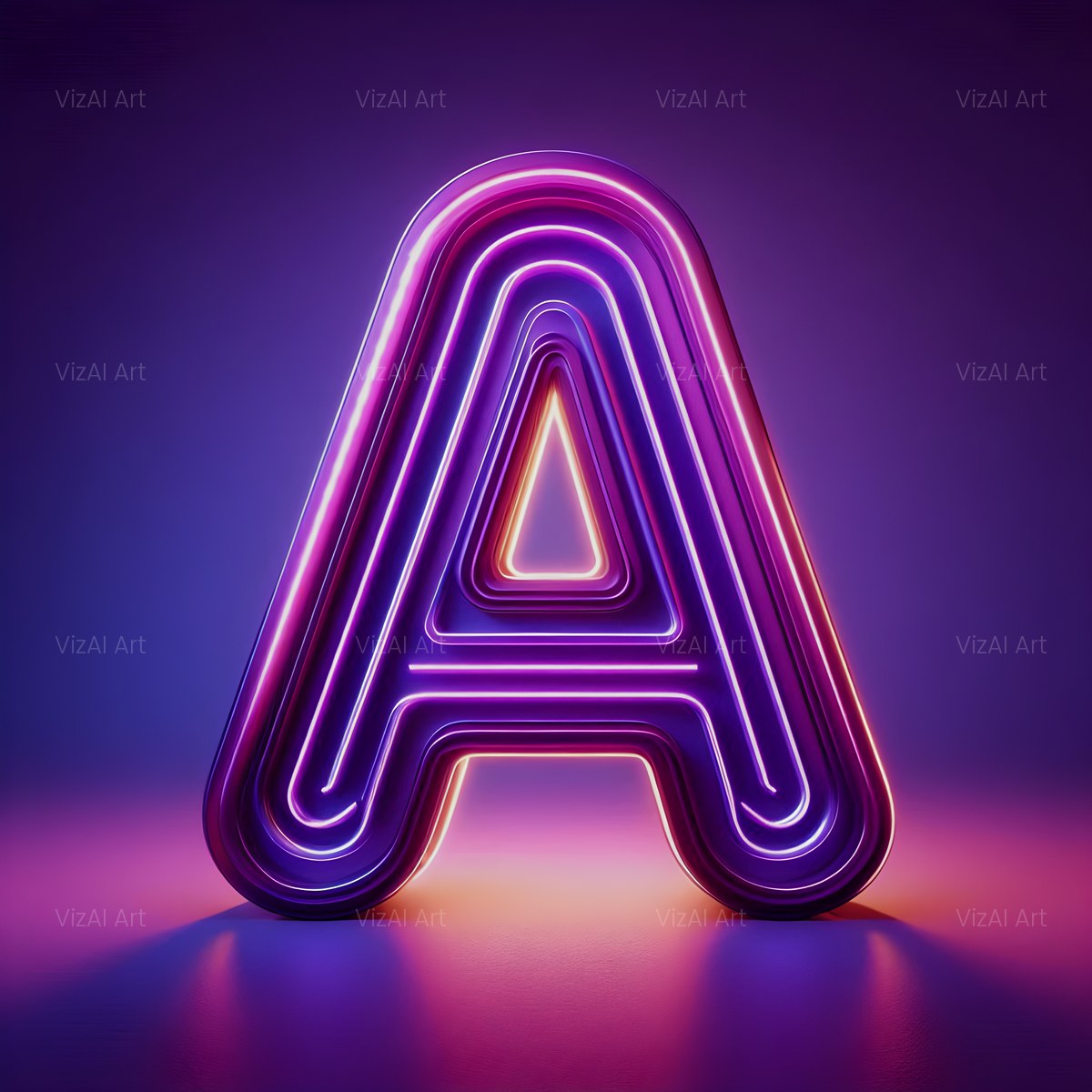 Purple Neon Tube alphabet — printable letter A