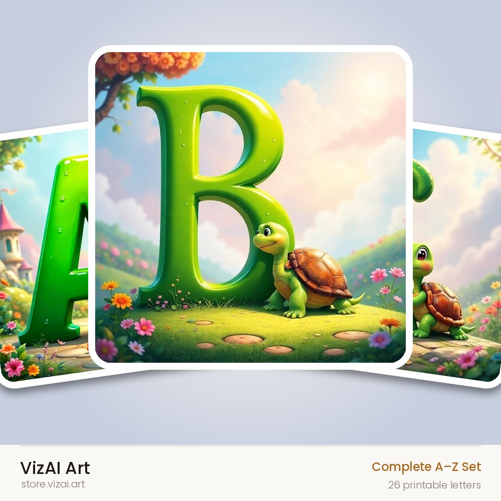 Turtle Meadow Tale alphabet — choose an individual printable letter