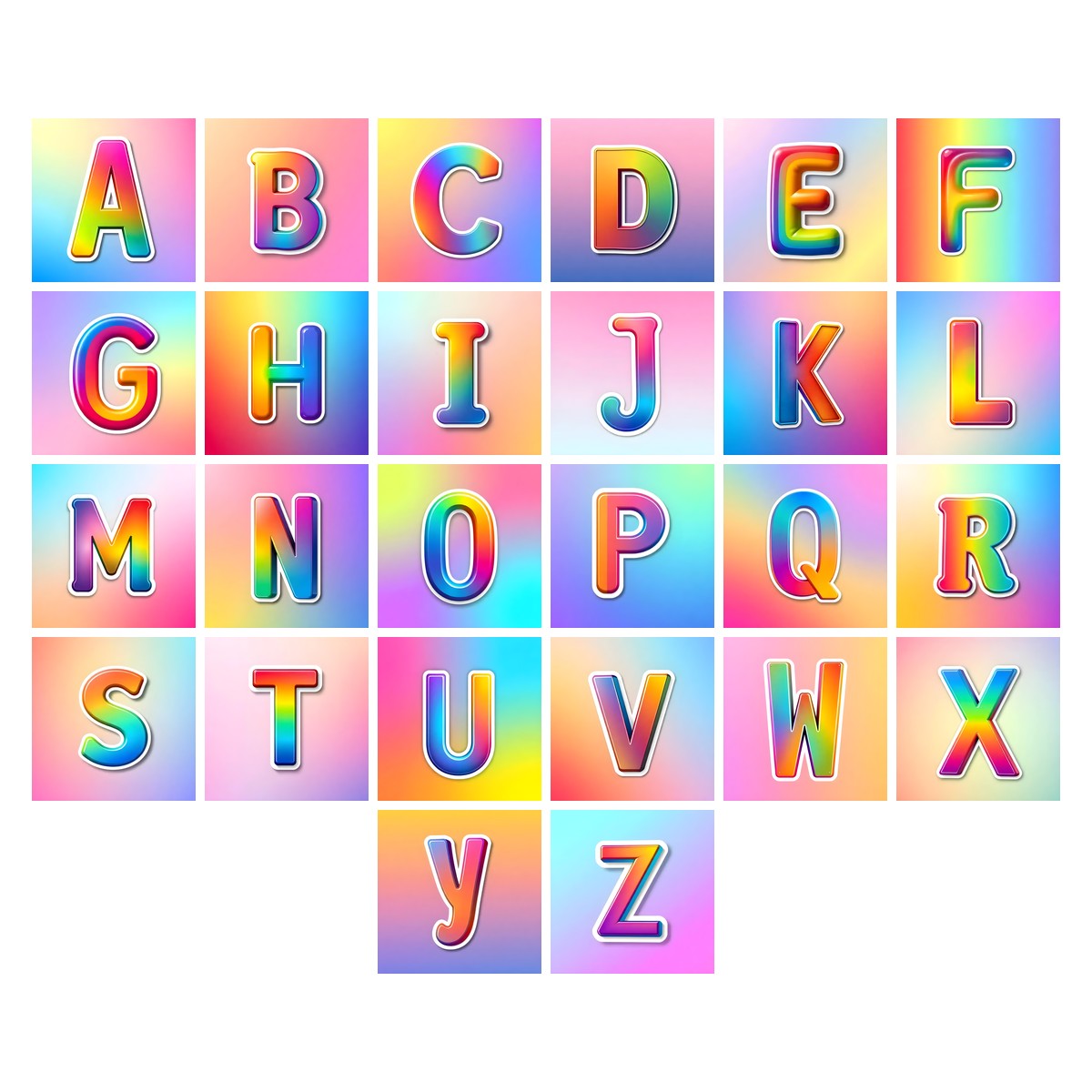 Sticker Rainbow Pop alphabet — all 26 letters A to Z, choose any single letter