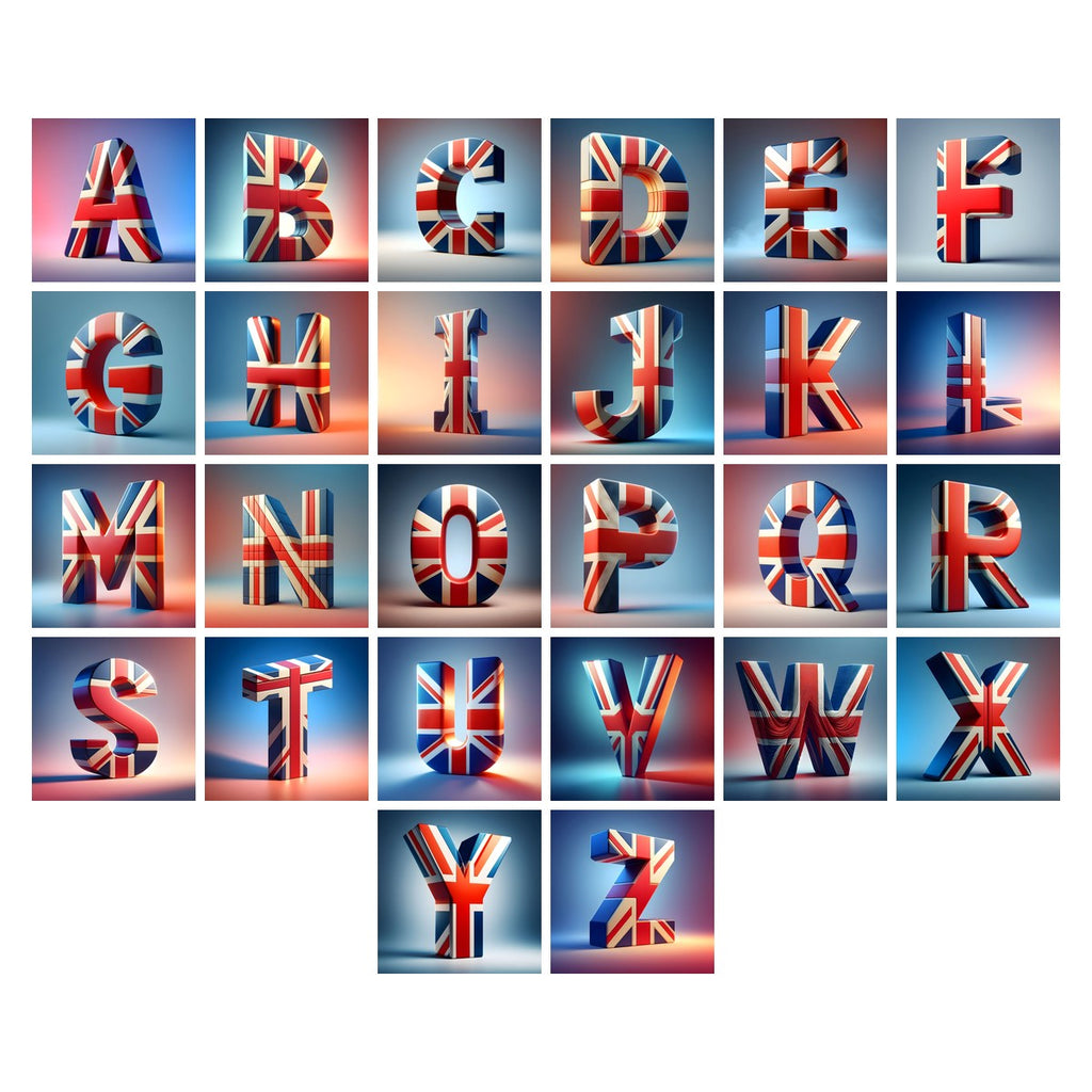 Union Jack alphabet — all 26 letters A to Z, choose any single letter